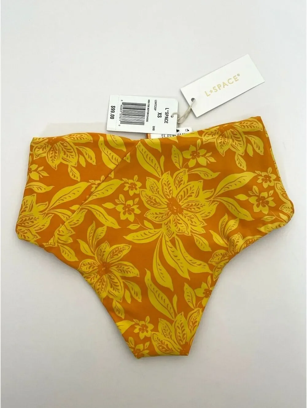 NWT L*SPACE High Tide High Waisted Classic Bikini Bottom Yellow Floral XS